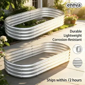 ennva 2-piece set of galvanized raised garden beds, galvanized oval large metal raised garden boxes, suitable for outdoor vegetable growing
