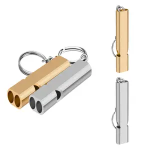 5pcs Per Pack Aluminum Alloy Dual-Tube Emergency Survival Whistle, Portable Safety Keychain Tool, Perfect for Outdoor Hiking, Camping & Survival Scenarios, Sturdy Compact EDC Accessory for Emergencies