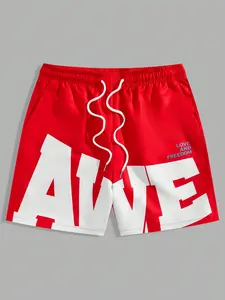 Men's Summer Trendy Drawstring Waist Letter Print Basketball Shorts, Fitted Short Pants for School Occasions, Cool Casual Wear, Sports Bottoms