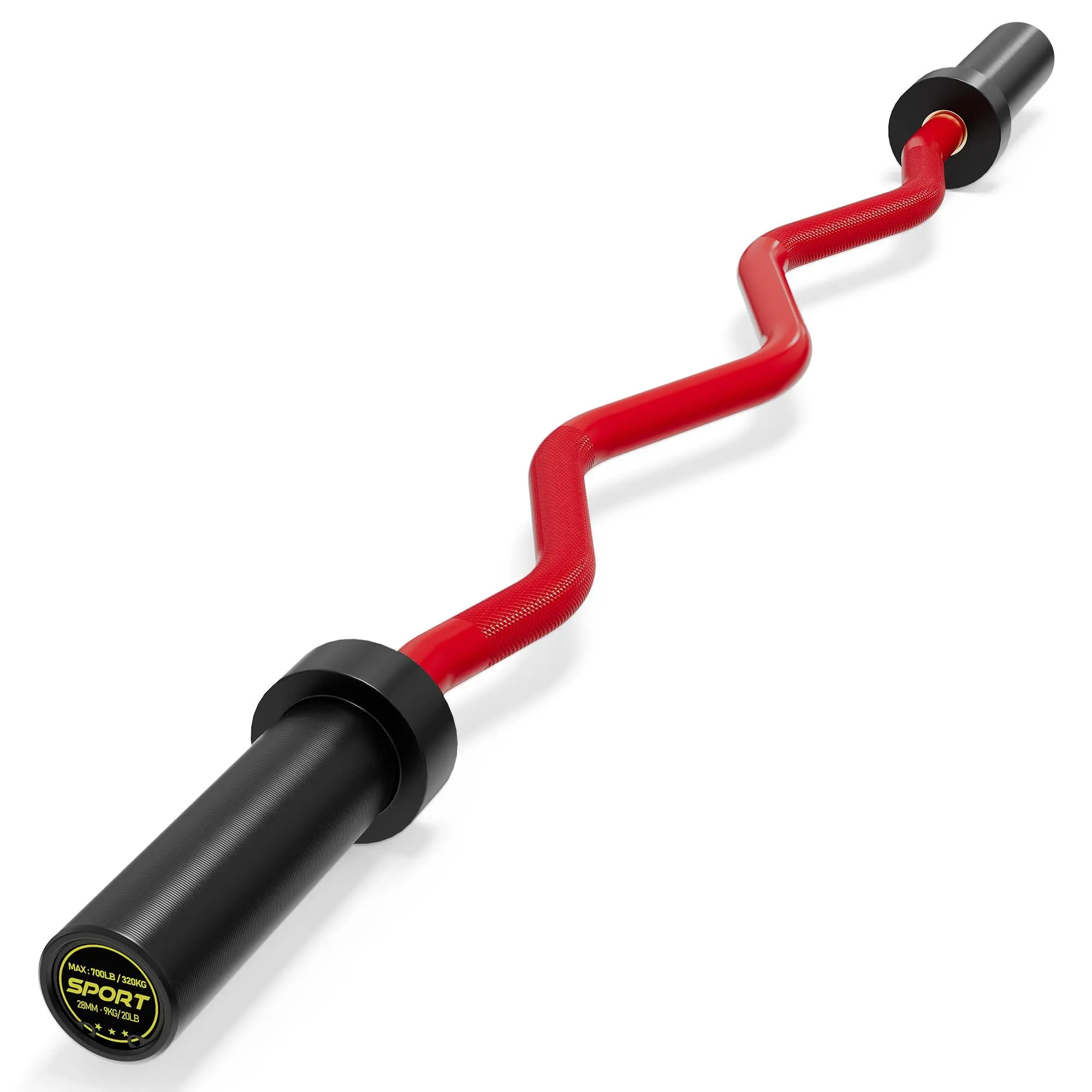 Red EZ Curl Barbell Bar 47" for 2-Inch Plates – Olympic Curl Bar for Bicep, Tricep, Hip Thrusts, Squat, Home Gym – 700lb Weight Capacity, Anti-Slip Diamond Knurling & Ergonomic Curved