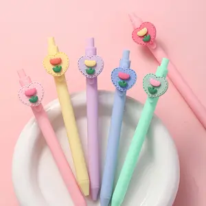 Cute Heart Tulip Bullet Tip Ballpoint Pens, Simple Morandi Color Pressure Sensitivity Neutral Pen, Marzipan Pen, Office Supplies, Elastic Signature Pen
