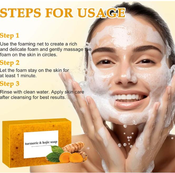 Lemon Turmeric Kojic Soap,Natural Handmade Soap,Turmeric Soaps Bar for Face and Body, Smooth Skin Tumeric Soapes,Deep Cleansing Soaps for Men & Women