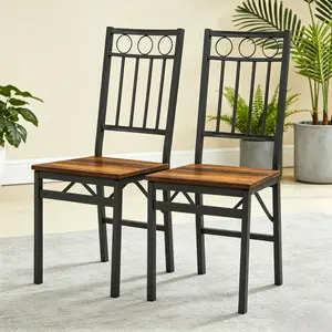 Stock Clearance! Set of 2 Dining Chairs,34.8"H x 15.7"W x 18.1"D Contemporary Modern Retro Folding Dining Chair, Easy to Assemble, Durable Metal Frame with Vintage Wood Seat, Space-Saving Foldable, Comfortable Seating for Home Kitchen Dining Room Decor