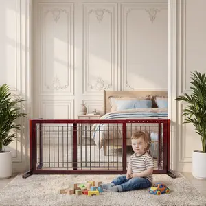 Rebuyhome 4-Panel Pet & Kids Safety Gate (Pine + Iron) - Adjustable, Coffee/White/Black, Universal Durable Frame with Rubber Feet, Indoor & Outdoor Use