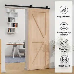 Hot 1Set 5FT/6.5FT Barn Door Hanging Rail Hardware Kit, Sliding Push-pull Door Silent Guide Rail Track Pulley, Sliding Door Barn Door Accessories, Full Set Of Hardware Wardrobe Wooden Door Track