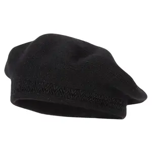 Ladies Metallic Thread Detailed Acrylic Angora Beret Hat