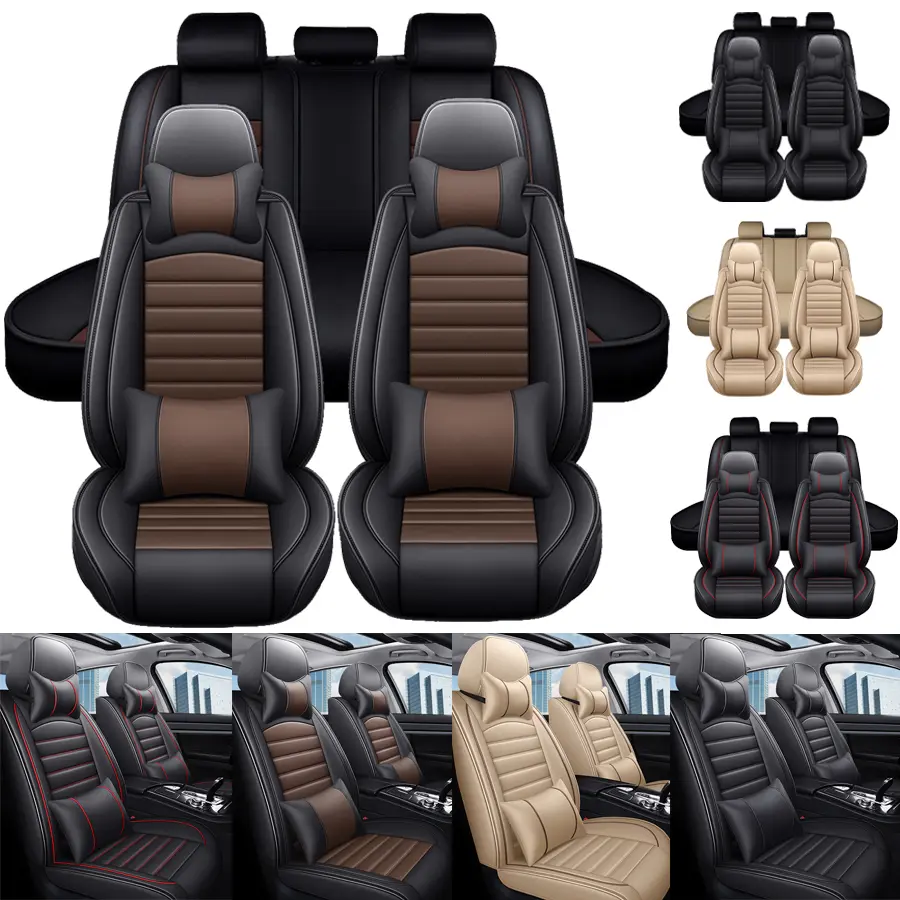 Leather Car Seat Covers Full Set with Car Seat Protectors, Universal Fit for Most Sedans, SUVs, Pickup Trucks Including Acura, Honda Civic, Accord, CRV, Mazda, Hyundai, Toyota Tacoma, Nissan Altima, Sentra, Xterra, Frontier, Ford Vehicles