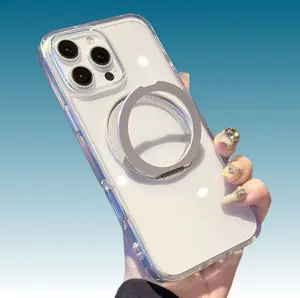 Magnetic 360° Rotational StandShockproof iPhone Clear Protective Case,Wireless,MagSafe Charging Compatible withiPhone 16/15/14/13Pro Max，Transparent bracket mobile phone case