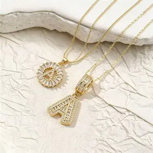 2-Piece Initial Pendant14K Gold Personalized Custom Initial Necklace, Full Sparkling Inlaid Diamond Pendant, Hypoallergenic Anti-Tarnish Clavicle Chain, Luxury Jewelry Gift for Daily Wear, Dating & Anniversary name