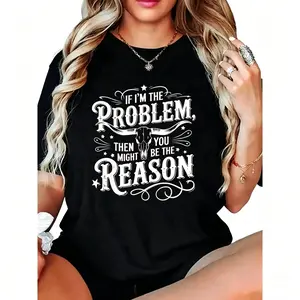 If Problem Vintage Then You Might Be Reason T-Shirt Crew Neck T Shirt For Summer, Women's Soft Short Sleeve Top, Stylish Comfy Tee For Women Graphic