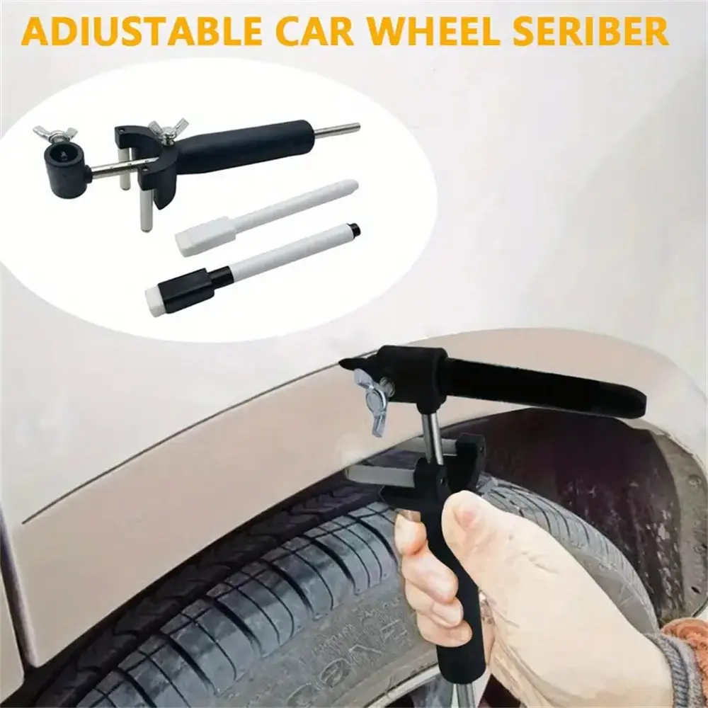 Car Wheel Eyebrow Scriber with 2 Marker Pen Adjustable Automobile Dent Repair Wheel Arch Marking Tool Auto Body Repair Scriber Tool Set Iron Scriber Auto Repair Tools Auto Repair Supplies