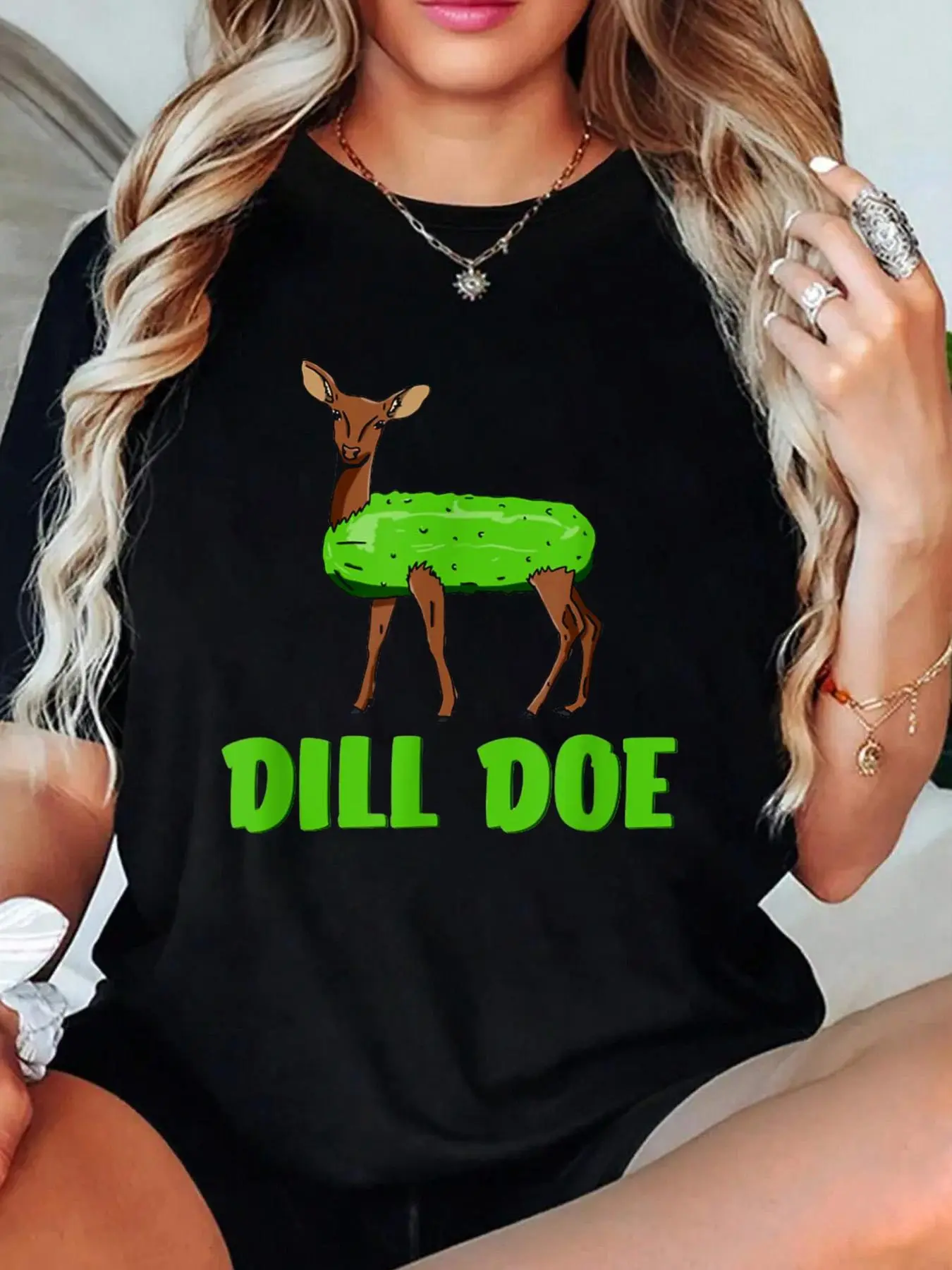 Women's Dill Dough Funny Redneck Humor Graphic T-Shirt, Casual Loose Style 100% Cotton Short Sleeve Top, Shortsleeve, Tshirt, Clothes, Round Neck, Cold Wash, Adult Humor, All Seasons, Do Not Bleach, Jackets, Humorous, Super Soft