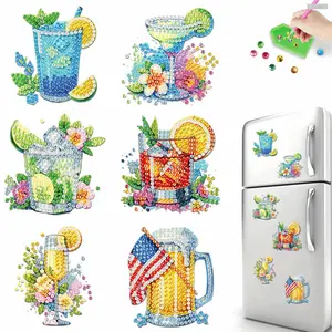 2D FLAT6Pcs 2D/Flat DIY Diamond Art Refrigerator Magnet Diamond Painting Fridge Magnets Crystal Sparkling Diamond Magnets Set for Refrigerator Mailbox Diamonds Painting Kits Includes All the Materials, Offering a Relaxing and Enjoyable Crafting Experience