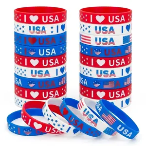 250th Anniversary Patriotic Wristbands Bulk Pack - USA Flag Silicone Bracelets for 4th of July Parties & Parades!