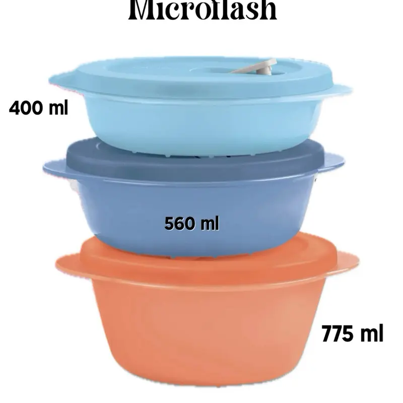 Microflash Plastic Preserving Containers Set - 3-Piece Stackable Reusable Meal Prep Containers (390ml, 560ml, 775ml) for On-the-Go Lunch Storage, Plastic Containers