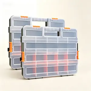 2-Piece Plastic Toolbox Organizer Set, 34 Compartments with 20 Removable Dividers, Durable Container for Screws Nuts Small Parts, Stackable Storage Box Orange Black