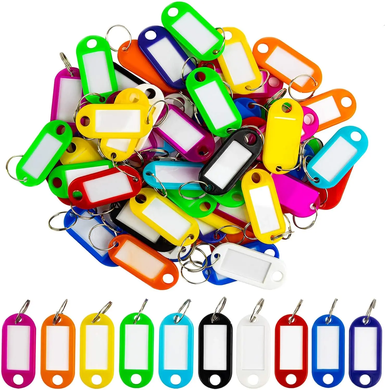 60pcs Key Ring Tags - Plastic Key Tags with Labels and Split Rings | Name Keychain Identifiers, Flash Drive Labels, Key Labels for Luggage & Bags, Storage & Organizing Essentials, Multi Colors
