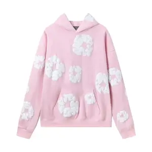 2025Unisex Distressed Street Style Oversized Hoodie - Y2K Harajuku-inspired Men's Graphic Print Long Sleeve Pullover, Comfortable Casual Fit, Multiple Color Options, Sporty Hooded Sweatshirt,  Cotton Fabric