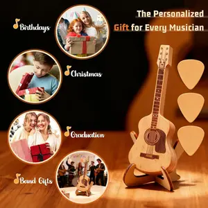 Wooden Guitar Pick Box with Stand - 3PCS Unique Guitar Picks, Mini Guitar Pick Holder for Guitarists, Portable Handcrafted Guitar Picks Case for Weddings, Birthdays, Anniversaries Gift