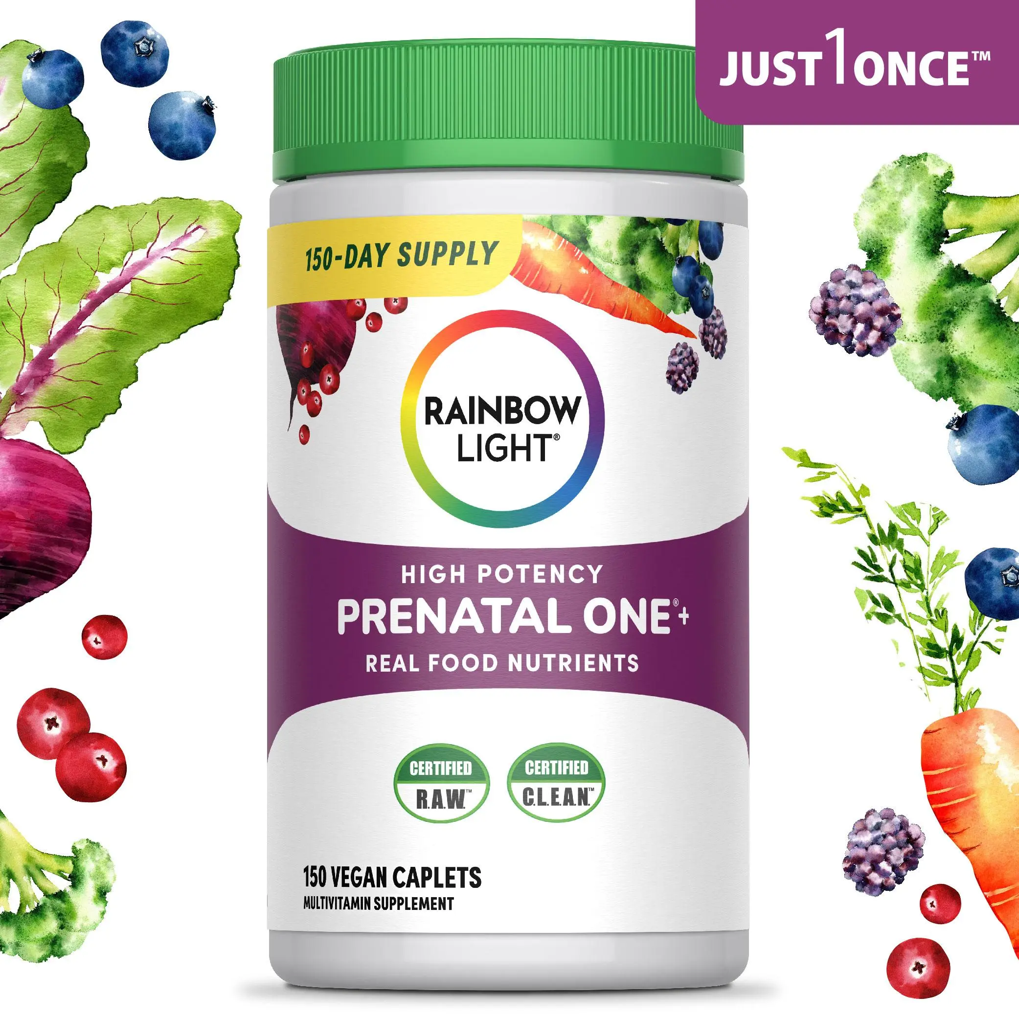 Rainbow Light Prenatal Vitamin + Real Food Nutrients, 150 Vegan Caplets | Prenatal One Rainbow Light Prenatal Vitamin + Real Food Nutrients, 150 Vegan Caplets | Prenatal One