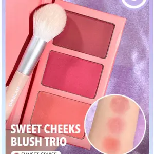 SHEGLAM Sweet Cheeks Blush Trio-Sunset Cruise 3-Clolor Powder Blush Palette Non-Fading Multi-Use Non-Greasy Shimmer Lightweight Velvet Smooth Blusher Black Friday Winter Pink Brown Purple Rosa Blush