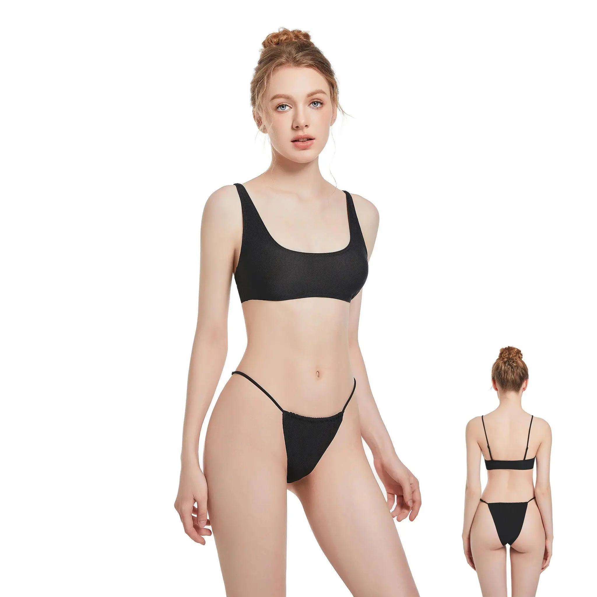 In-Stock Tan Through Bikini Black Two-Piece Women's Sexy Swimwear Summer Say Goodbye Tan Line