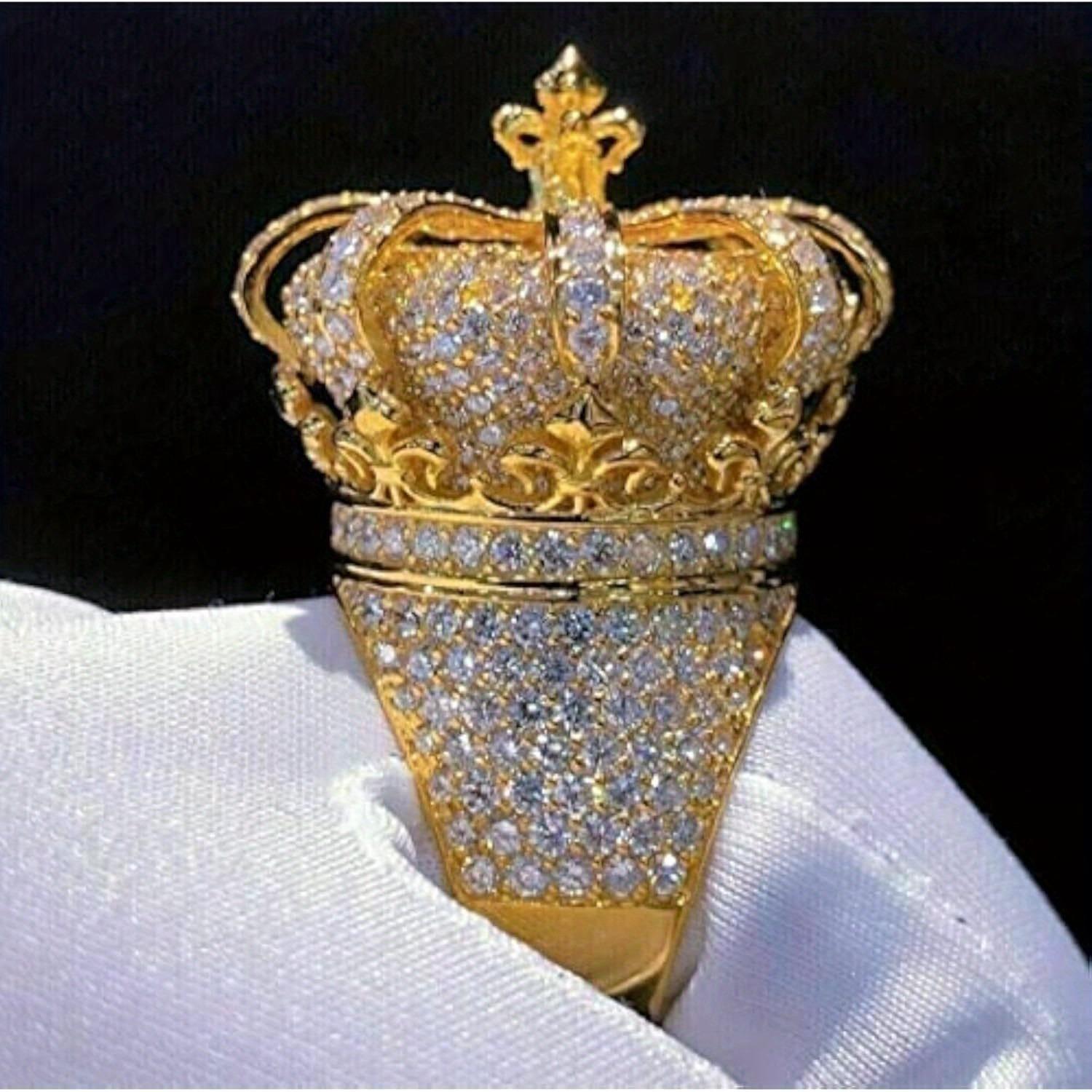 Popular European and American diamond-encrusted crown ring, dazzling and unique, high-end hip-hop ring with diamonds, unisex