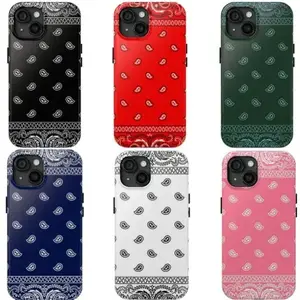 Streetwear Hip Hop Graphic Art Bandana Combo Paisley Seamless Pattern Tough Phone Case. Edgy Retro Urban Aesthetic Rugged Shockproof Protective Cover For iPhone 17 Pro Max 16 Air 15 14 13 12 11., Tpu