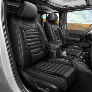 Full Set Custom Fit Seat Covers for 2020-2025 Jeep Gladiator | Leather Truck Seat Covers | Stain Resistant, Easy Install Automotive Accessories Black