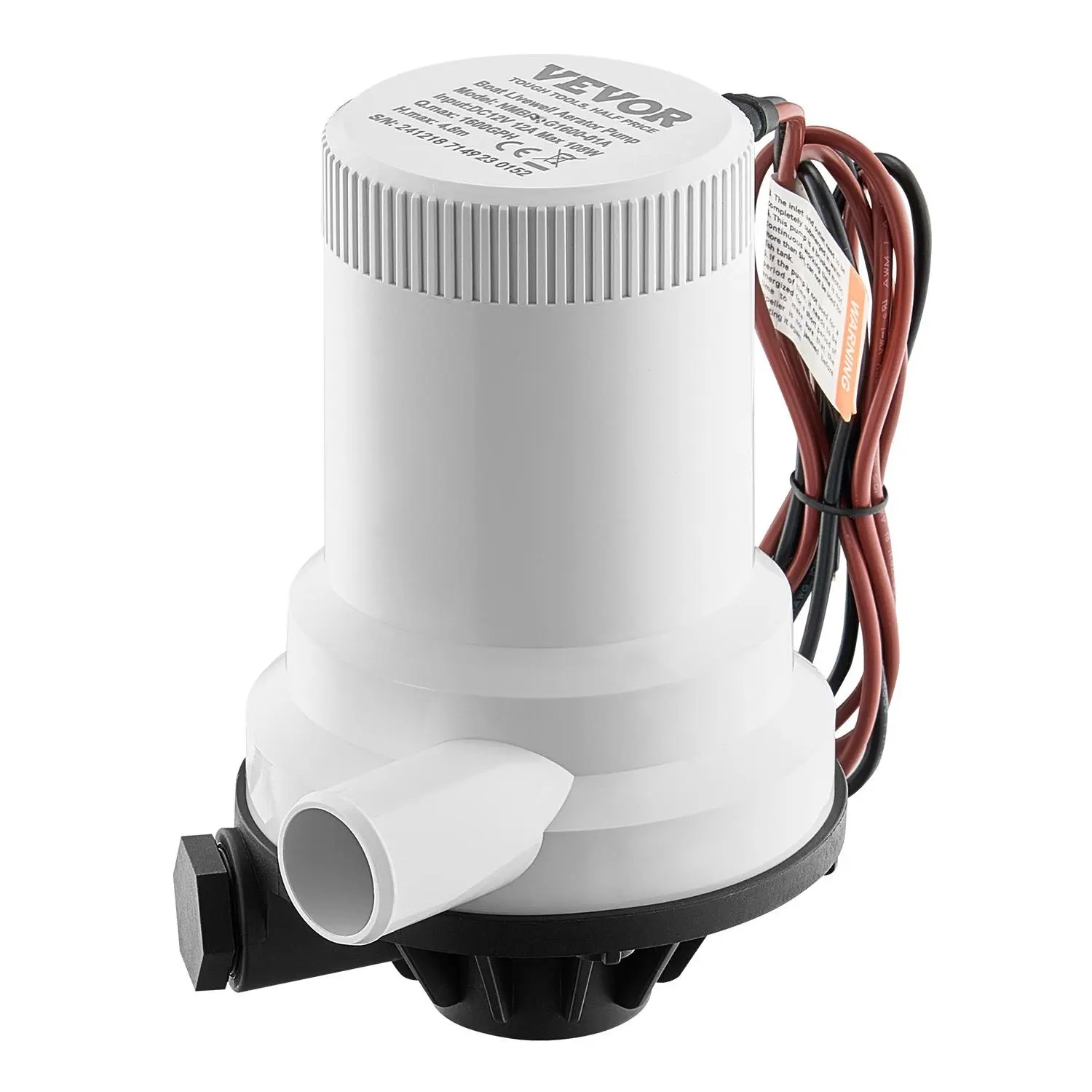【Summerfinds】 VEVOR Livewell Pump for Boat, 12V 1600 GPH Straight Livewell Aerator Pump with Dual Inlet, ABA Housing Detachable Motor Cartridge, Corrosion-Resistant Livewell/Baitwell Pump for Freshwater Saltwaterdealsforyoudays