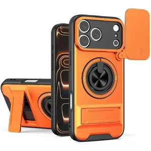 Magnetic Phone Cases for iPhone 17 Pro Max 16 15 14 13 12 11 Pro Max Plus Case,Compatible with Magsafe,Slide Camera Protection,Holder Kickstand,Hard PC & Soft TPU Shock Absorption Military Grade Drop Shockproof Cover for iphone 17 Pro Max Orange