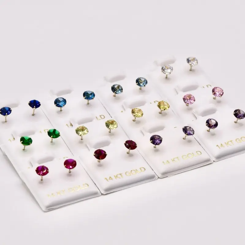 14k Solid Gold Gemstone Stud Earrings For Woman With All Colors of The Month