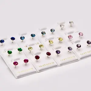 14k Solid Gold Gemstone Stud Earrings For Woman With All Colors of The Month