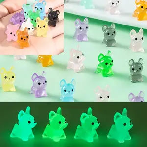 100pcs Glow-In-The-Dark Resin Dog Figurines, Cute French Bulldog Miniature, Mixed Colors, Garden Micro Landscape Decor, Desktop Ornament