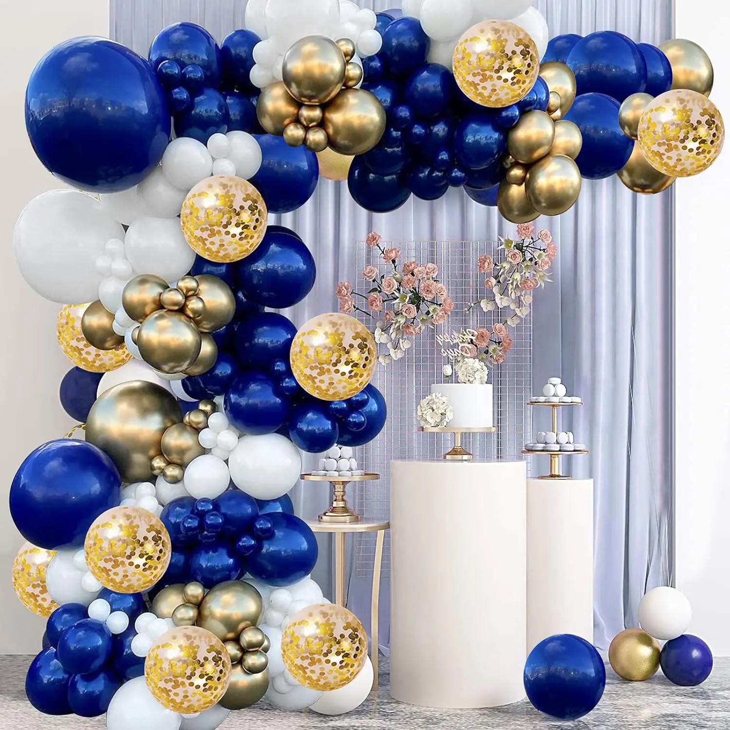 Navy Blue  Balloons Garland Kit, Navy Blue  White Confetti Balloons Arch Kit for Birthday Party Wedding Graduation Class of 2025 Prom Decorations......
