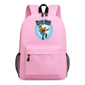 Dog Man Character Pink Backpack, Stylish Anime Gaming Laptop Bag for School Use, Lightweight and Spacious Design