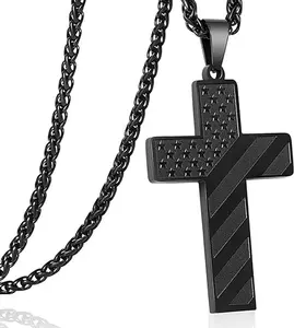 24 Inch Cross Necklace for Men Boys Kids Bible Verse American Flag Pendant Baptism Religious First Communion Jewelry Gifts