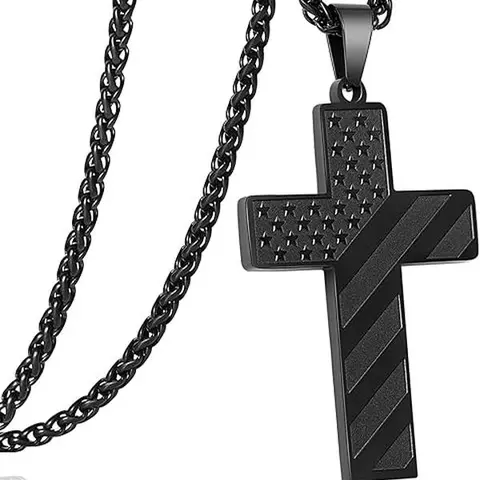 24 Inch Cross Necklace for Men Boys Kids Bible Verse American Flag Pendant Baptism Religious First Communion Jewelry Gifts