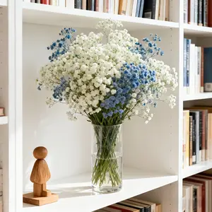 40pcs high-end UV-resistant artificial baby's breath flowers for spring, white and blue baby's breath faux bouquets, suitable for wedding and birthday decorations, indoor and outdoor room styles, arch decoration flowers, Fake Flower