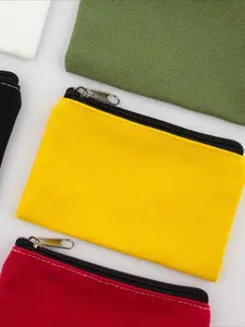 Canvas Wallet Card Holder Pouch, Fabric Money Clip Organizer, Zipper Small Bag, Plain Color Portable Simple Design, Blank Pure Tone