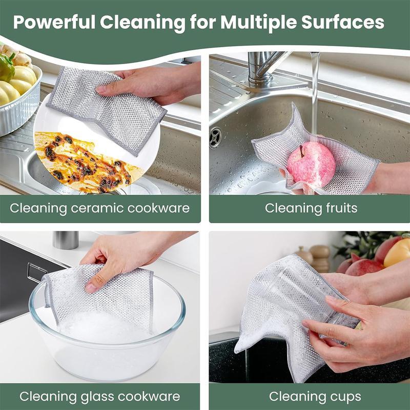 Kitchen cleaning cloth effectively removes stains and oil stains-20 Counts Dishwashing Rags，Multipurpose Non-Scratch Wire Dishcloths for Wet and Dry Use, Reusable Wire Cleaning Cloths for Kitchen, Sinks, and Pans Silver Removable, Washable & More