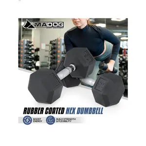 Fitness equipment  MADOG 15 LB Rubber Coated Hex Dumbbell Set Of 2 With Ergonomic Steel Handle Strength Training Full Body Functional Workouts Strength training