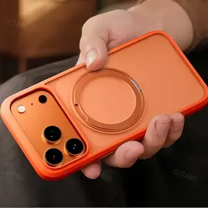 Full Cover Solid Matte Bright Orange Phone Case, Integrated Hidden Metal Ring Foldable Kickstand, Independent Widened Camera Cutout Magnetic Case,With For Iphone17 Pro Max, 16, 15, 14 ,13,12And 16Plus. It Makes A Perfect Gift For Birthdays, Holidays