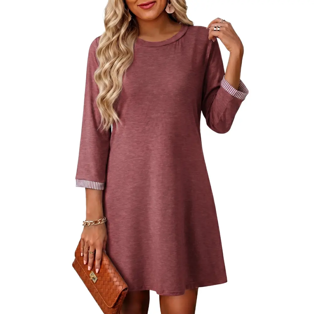 Dokotoo Dress for Women Fashion Fall Casual 2026 CrewNeck Solid 3/4 Sleeve Short Insert Pocket Dresses