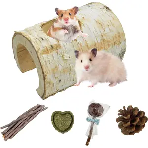 Natural Wooden Hamster Tunnel,Hamster Wood Tube Guinea Pig Hollow Tree Trunk Tunnels Small Animal Hideout Hole Cage Accessories for Chinchillas Dwarf Mouse Rat(9Pcs) HAMSTER WOODEN ACTIVITY PLAYGROUND Hamster Wooden Activity Playground
