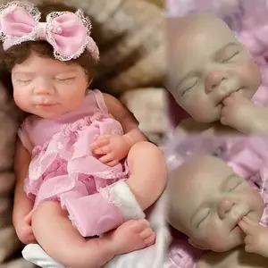 13 Inch Can Open Mouth Pascale Full Body Solid Silicone Sleeping Girl Doll With Pink Outfits And Rooted Hair Washable Flexible Newborn Girl Doll