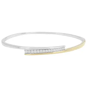 JTV White Lab-Grown Diamond H SI2 14K Yellow Gold and Rhodium Over Silver Bangle Bracelet 0.50ctw