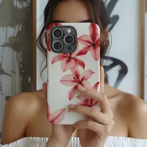 Lily Spring Soft Design Smartphone Case, Red Flower Summer Nature Cover, Cellphone Handheld Accessories Shell Compatible with iPhone 11, 12, 13, 14, 15, 16, 17 Pro Max Air Plus
