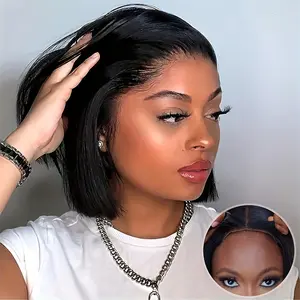 #Easter wig #Gift #Spring wig XinGlow Human Hair Glueless Straight Bob Wig for Women  4x4 Lace 250% Density Straight  Glueless Wig Ready to Wear  Wig Pre-Plucked Pre-Cut Lace Air Wig Mom's Gift