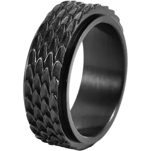 Drperfect Men's Stainless Steel Dragon Scale Spinner Ring | Fidget Anxiety Ring | Cool & Intricate Design | Gift Idea